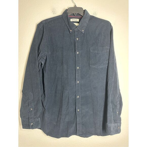 Goodthreads Men’s Corduroy Long Sleeve Button Up Shirt Navy Blue Size XXL *Notes - Picture 1 of 12